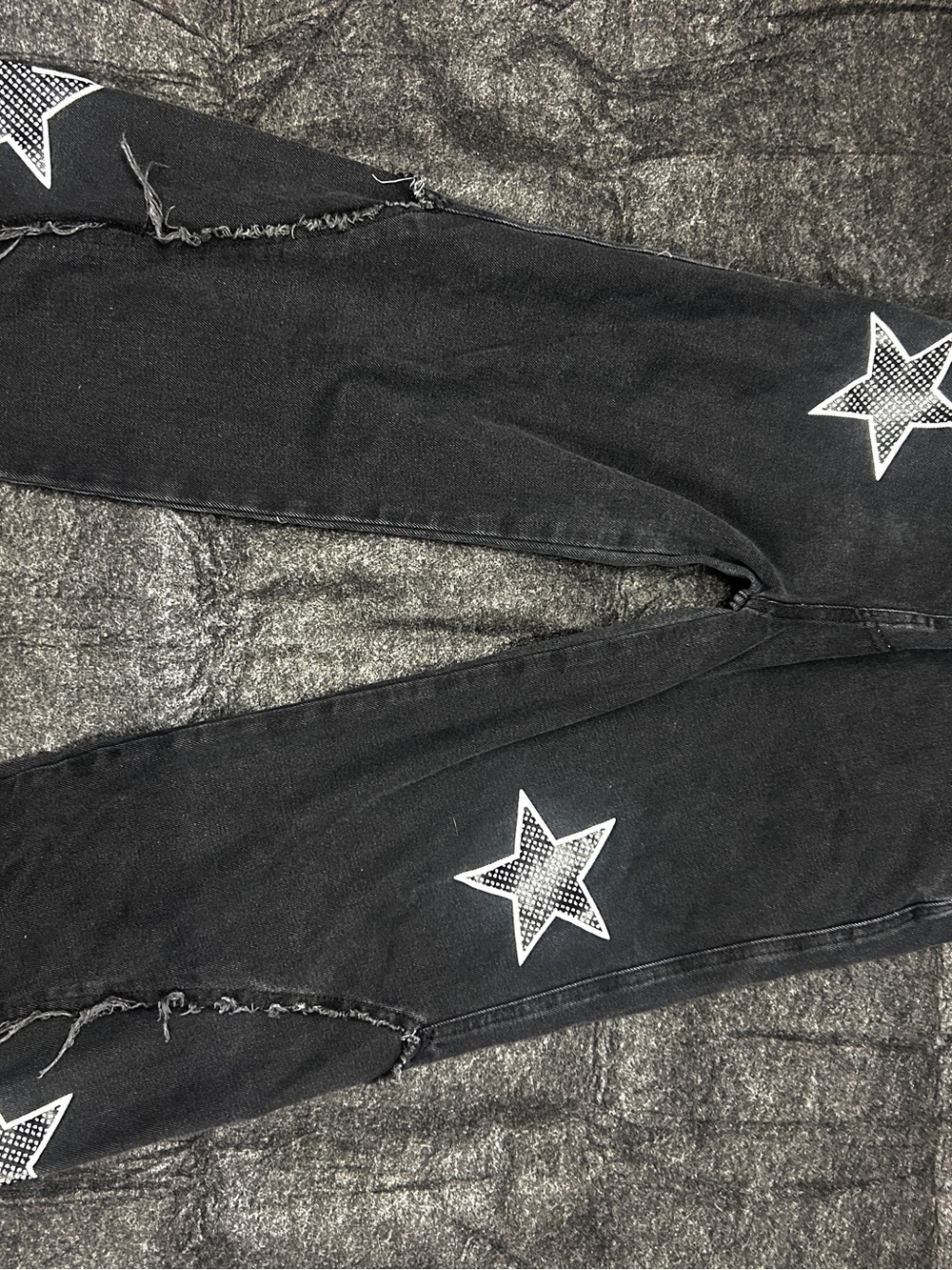 Kids Black Star-Appliqué Distressed Jeans